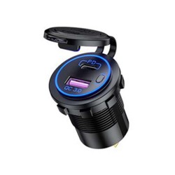 Automotive Modified Dual Fast Charging QC3.0+TYPE-C+PD Dual-Port Charger Blue Light with 60cm Power Cord