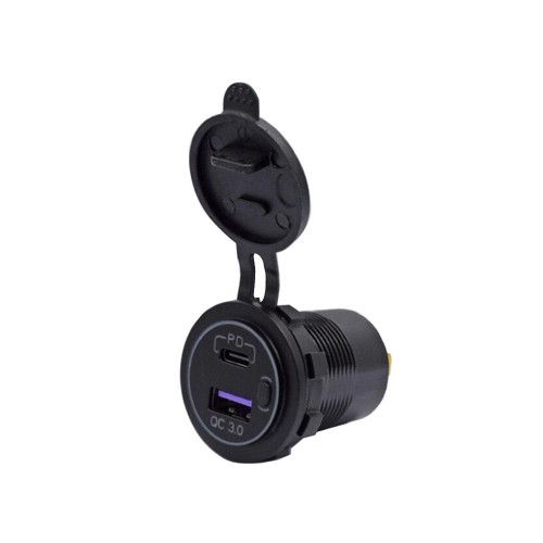 Automotive Modified Dual Fast Charging QC3.0+TYPE-C+PD Dual-Port Charger Blue Light with 60cm Power Cord Automotive Modified Dual Fast Charging QC3.0+TYPE-C+PD Dual-Port Charger Blue Light with 60cm Power Cord