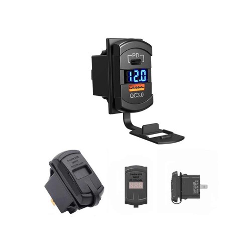 Automotive Modified Switch-Type QC3.0+PD Phone Quick Charging 12V-24V Car Charger with TYPE-C Port and Voltage Display Automotive Modified Switch-Type QC3.0+PD Phone Quick Charging 12V-24V Car Charger with TYPE-C Port and Voltage Display