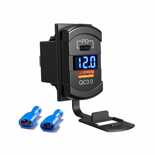 Automotive Modified Switch-Type QC3.0+PD Phone Quick Charging 12V-24V Car Charger with TYPE-C Port and Voltage Display Automotive Modified Switch-Type QC3.0+PD Phone Quick Charging 12V-24V Car Charger with TYPE-C Port and Voltage Display
