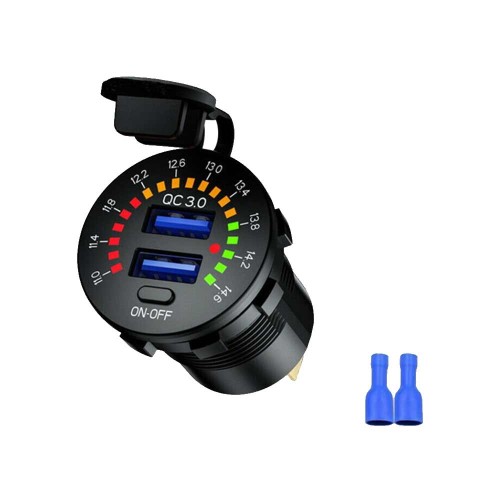 Automotive QC3.0 Dual USB Charger Socket with Color Screen Voltage Monitor Automotive QC3.0 Dual USB Charger Socket with Color Screen Voltage Monitor