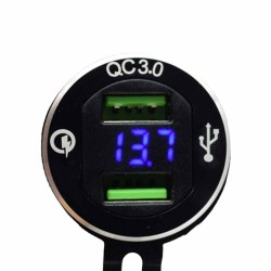 Charging Socket Motorcycle In-car Charger with Voltage Display Dual QC Fast Charging High Current Interface