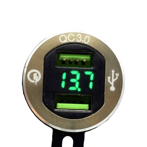 Charging Socket Motorcycle In-car Charger with Voltage Display Dual QC Fast Charging High Current Interface