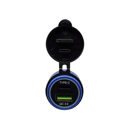 European Standard Cigarette Lighter Socket Motorcycle Modified Charger with TYPE-C and QC3.0 Dual Fast Charging Ports European Standard Cigarette Lighter Socket Motorcycle Modified Charger with TYPE-C and QC3.0 Dual Fast Charging Ports