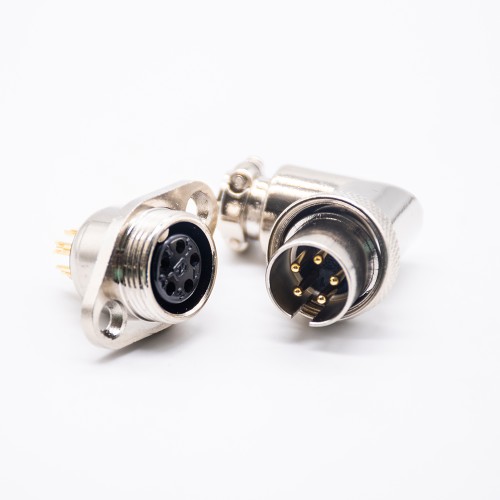 Aviation Connector GX16 5 pin Reverse Type Angled Male Plug and Straight Female Socket 2 Holes Flange Aviation Connector GX16 5 pin Reverse Type Angled Male Plug and Straight Female Socket 2 Holes Flange