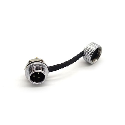 GX12 3 Pin Aviation Connector IP67 Waterproof Male Socket Back Mount Solder Cup for Cable with Metal Dust Cap
