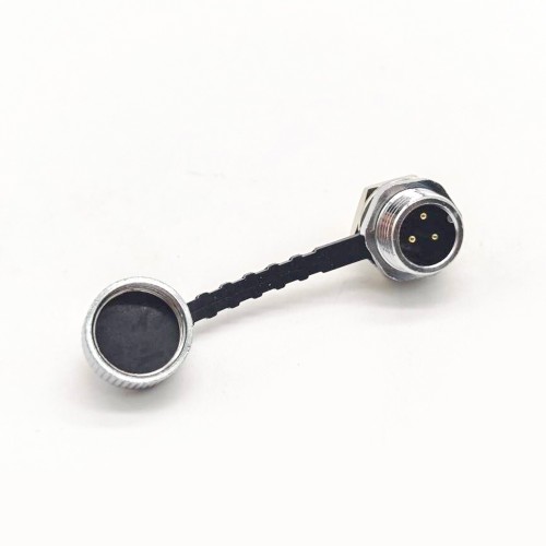 GX12 3 Pin Aviation Connector IP67 Waterproof Male Socket Back Mount Solder Cup for Cable with Metal Dust Cap