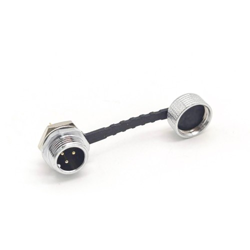 GX12 3 Pin Aviation Connector IP67 Waterproof Male Socket Back Mount Solder Cup for Cable with Metal Dust Cap