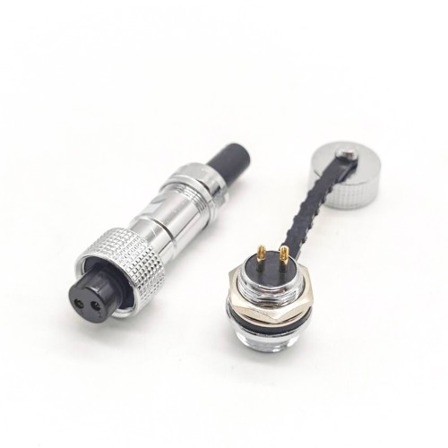 GX12 Connector IP67 Waterproof 2Pin Standard Type Straight Female Plug and Male Socket with Metal Dust Cap GX12 Connector IP67 Waterproof 2Pin Standard Type Straight Female Plug and Male Socket with Metal Dust Cap