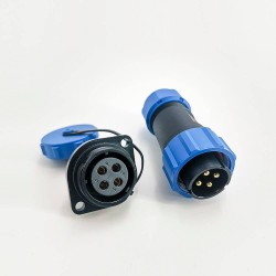 4 Pin Connector Waterproof Male Plug & Female Socket 2 Holes Flange Panel Mount Solder Type SP21 Series