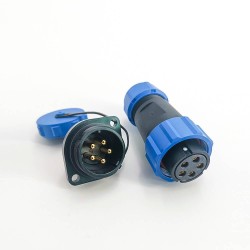 5 Pin Waterproof Connector Female Plug & Male Socket 2 Holes Flange Panel Mount Solder Type SP21 Series