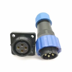 Elecbee 4 Pin Connector Waterproof Male Plug & Female Socket 4 Holes Flange Panel Mount Solder Type SP21 Series