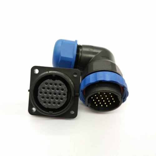Elecje 24 pin SP29 Plug Angled & Socket 4 Hole Flange Aviation Connector