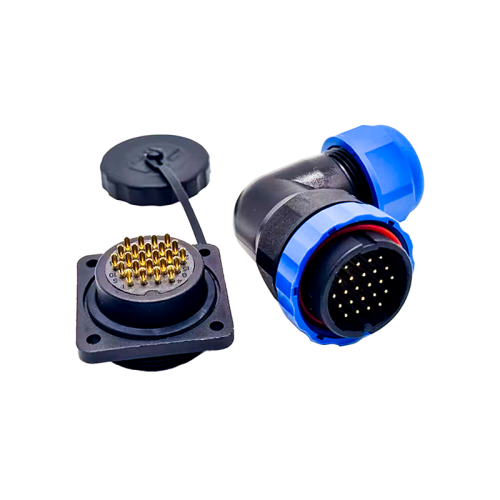 Elecje 24 pin SP29 Plug Angled & Socket 4 Hole Flange Aviation Connector