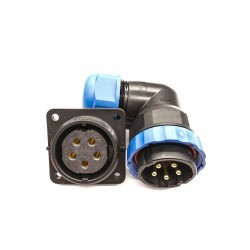 Elecje 5 pin SP29 Plug Angled&Socket 4 Hole Flange Panel Mount Solder Type
