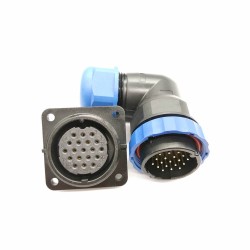 IP68 Connectors Waterproof SP29 19Pin Plug Angled & Socket 4 Hole Flange Aviation Connector