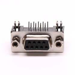 9 Pin Female Solder D Sub Connector RA Solder Type for PCB with Stamped Pin