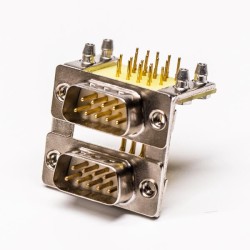 D SUB Connector Stacked Male 9 Pin Right Angled through Hole Staking Type for PCB Mount 20pcs