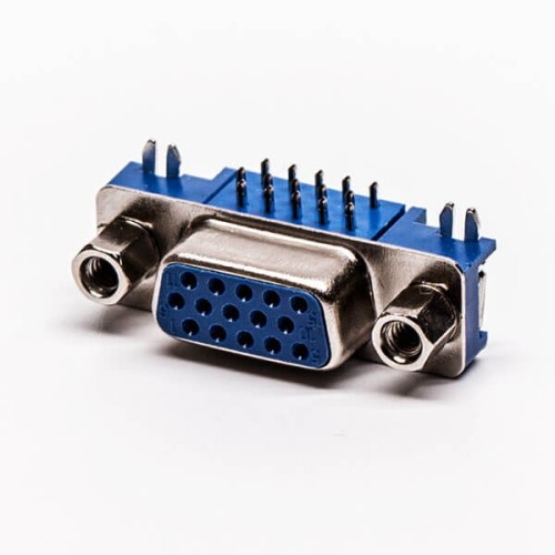 DB 15 90° Degree High Density Female Blue Though Hole for PCB Mount