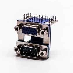 Stacked D sub Connector Jack and Plug 90 Degree Staking Type