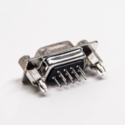 Standard D SUB 9 Pin Female Straight 180 Degree Staking Type Black Through Hole