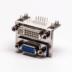 DVI 24 1 Female to VGA Female 15 Pin Blue 90° Stacked Type for PCB Mount