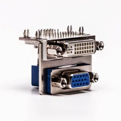 DVI 24 1 Female to VGA Female 15 Pin Blue 90° Stacked Type for PCB Mount