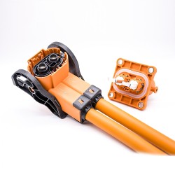 High Voltage Safety Lock Cable 2 Pin Right Angle HVSL Plug Plastic 8mm 200A For 50mm2 0.25M