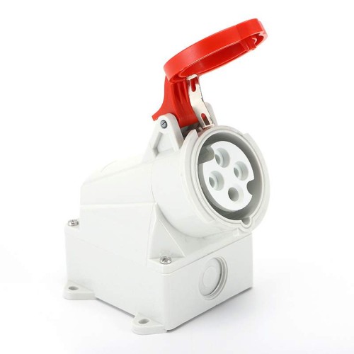 Waterproof Industrial Connector Socket 4Pin 32A 380-415V 3P+E IP44, White CEE Industrial Wall Socket