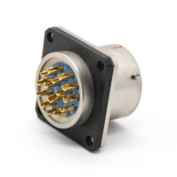 Y50EX Connector Straight 14 Shell Size Bayonet Coupling Solder Cup 4 Holes Flange Nickel Plating 15 Pin Male Socket