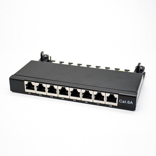 Patch Panel Cat6a RJ45 Keystone Jack 1u 8 Ports Black Shield Patch Panel Cat6a RJ45 Keystone Jack 1u 8 Ports Black Shield