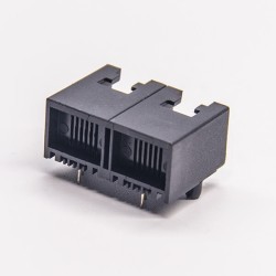 6P2C RJ11 Unshielded Jack Black Dual Port Network Module Connector DIP