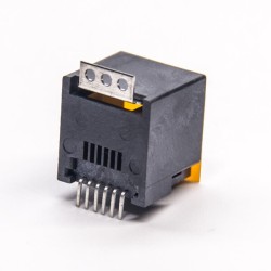 Black RJ12 Socket SMT Type 180 Degree Unshielded PCB Mount