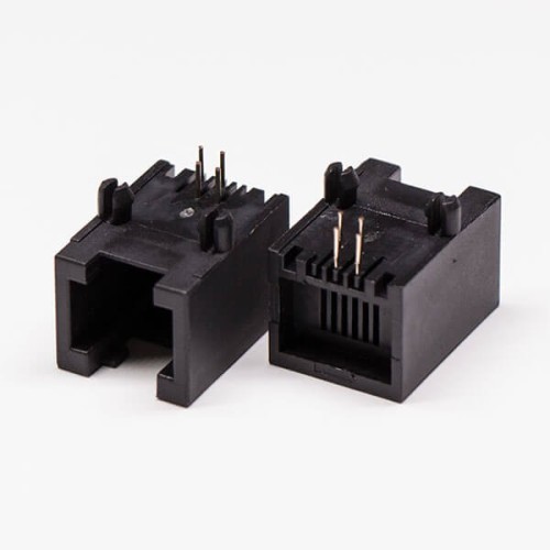 Female RJ14 Connector 1 Port Black R/A 6P4C Unshield Without LED 10PCS