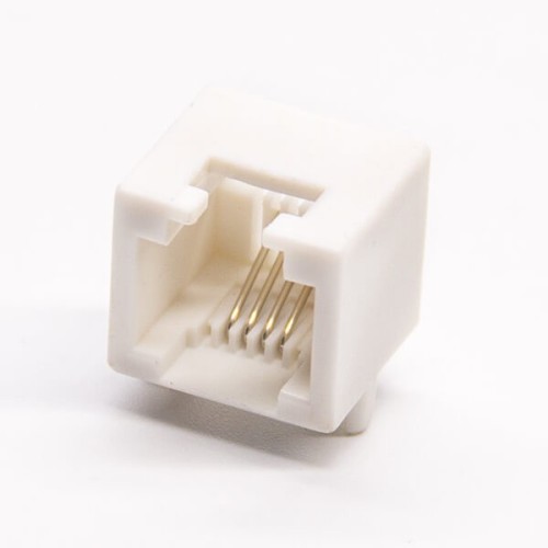 RJ14 Connector Right Angled DIP Type PCB Mount White Without LED RJ14 Connector Right Angled DIP Type PCB Mount White Without LED