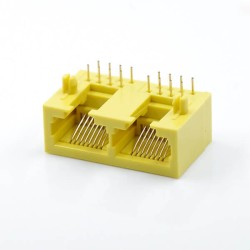 1*2 Port RJ45 Connector Right Angle 8p8c Yellow Plactic Without Led Without Filterd