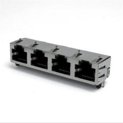 1x4 RJ45 Shielded Connector 4Ports Without Led PCB Mount 90Degree Socket Jack