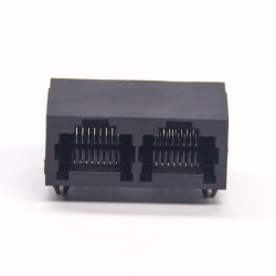2 Port RJ45 90 Degree Black Plastic 8P8C Network Connector DIP Type 20pcs