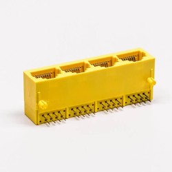 2pcs Female RJ45 Connectors 8P Yellow 4 Port without LED and without Shield for PCB