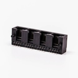 2pcs RJ45 4 Port Female Connector 1*4 Black 90° Unshield Without LED for PCB Mount