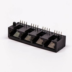 2pcs RJ45 4 Port Female Connector 1*4 Black 90° Unshield Without LED for PCB Mount