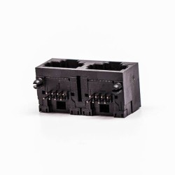 2pcs RJ45 90 Degree Connector Female 2 Port 8P Black Gold Plated Unshield Without LED