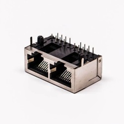 2pcs RJ45 Female Connector 2 Port 90° with Shield and Without LED for PCB Mount