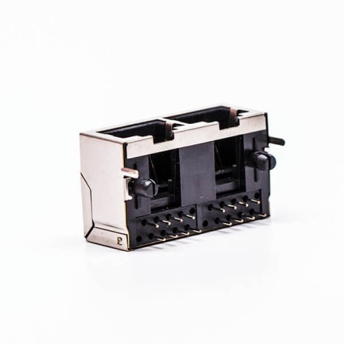 2pcs RJ45 Female Connector 2 Port 90° with Shield and Without LED for PCB Mount 2pcs RJ45 Female Connector 2 Port 90° with Shield and Without LED for PCB Mount