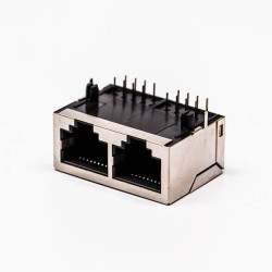 2pcs RJ45 Female Connectors 8P 90 Degree 2 Port without LED and with Shield for PCB