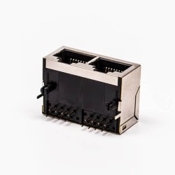 2pcs RJ45 Female Connectors 8P 90 Degree 2 Port without LED and with Shield for PCB