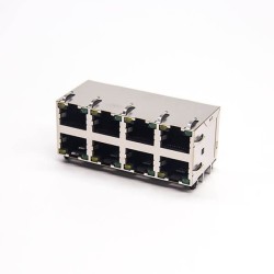 2x4 RJ45 Connector 90 Degree Modular Shielded Jack with LED DIP Type with EMI