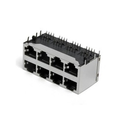2x4 RJ45 Shield Connector Jack 16Ports Dual Row Right Angle PCB Mount without Led 20pcs