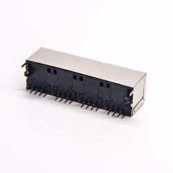 4 Port RJ45 Jack 180 Degree Shielded Connector Through Hole PCB Mount
