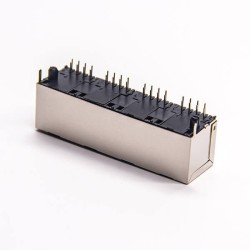 4 Port RJ45 Jack 180 Degree Shielded Connector Through Hole PCB Mount